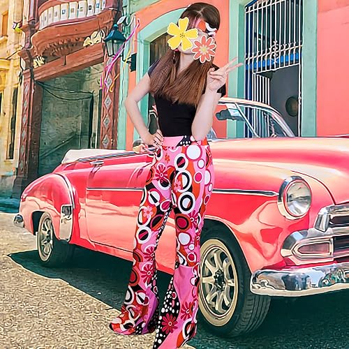 Miniatura 5 de ATAMET Accesorios de disfraces de mujer de los años 60 y 70, pantalones hippie, pantalones bohemios, acampanados, pantalones retro para fiestas