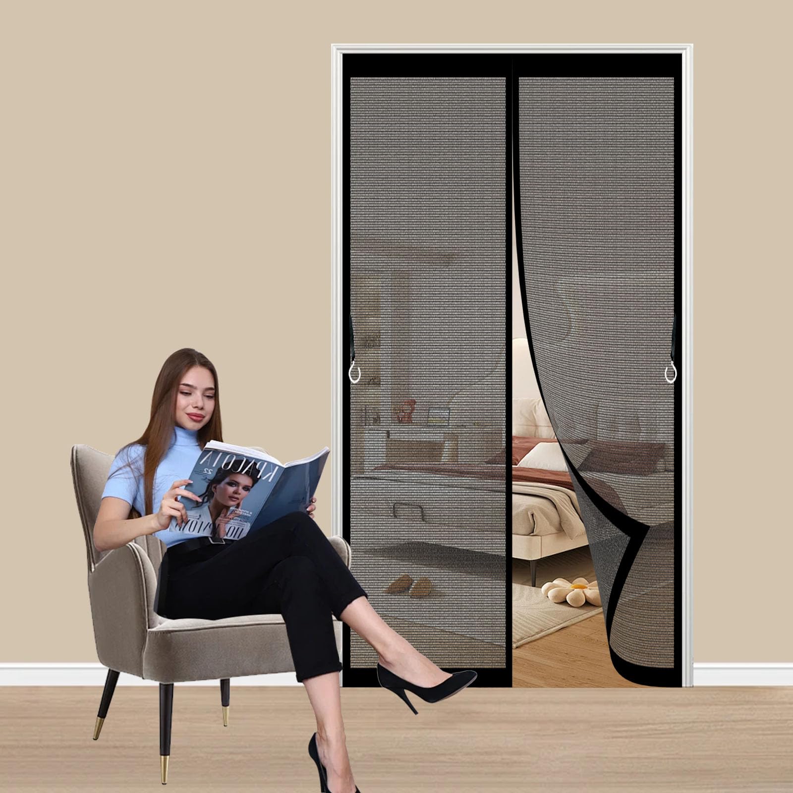 Moustiquaire fenêtre magnétique 120x210 cm noire pour porte