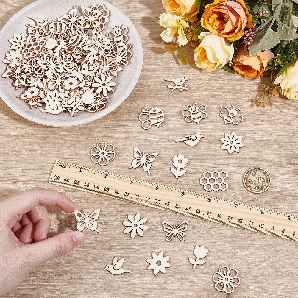 GOMAKERER 150 Pcs 15 Styles Unfinished Wood Cutouts - Image 3