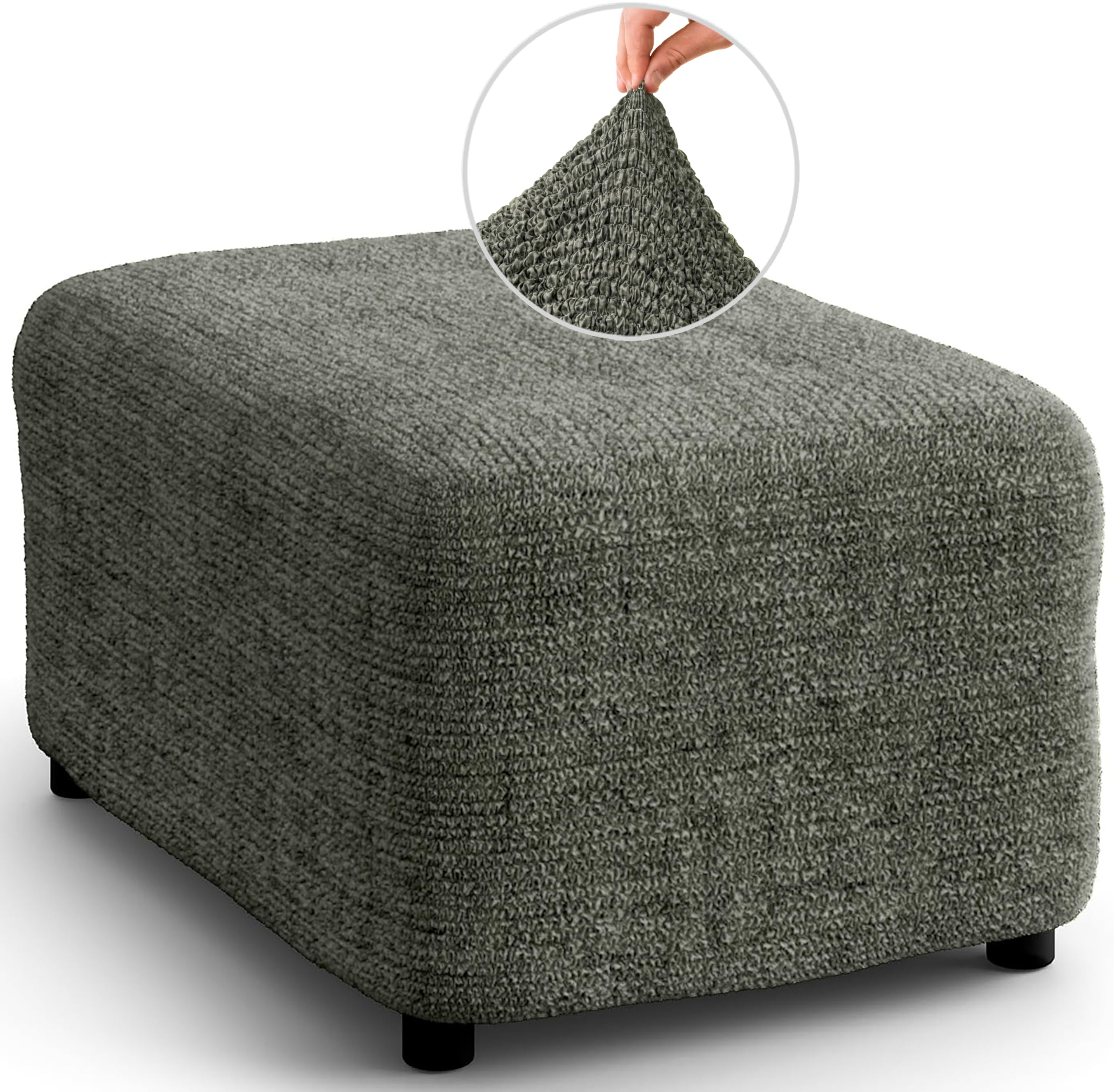 Paulato BY Ga.I.Co. Ottoman Slipcovers - 1-Piece Furniture Protector - Form Fit, Machine Washable -Microfibra Printedcollection - Mossy Grey Color