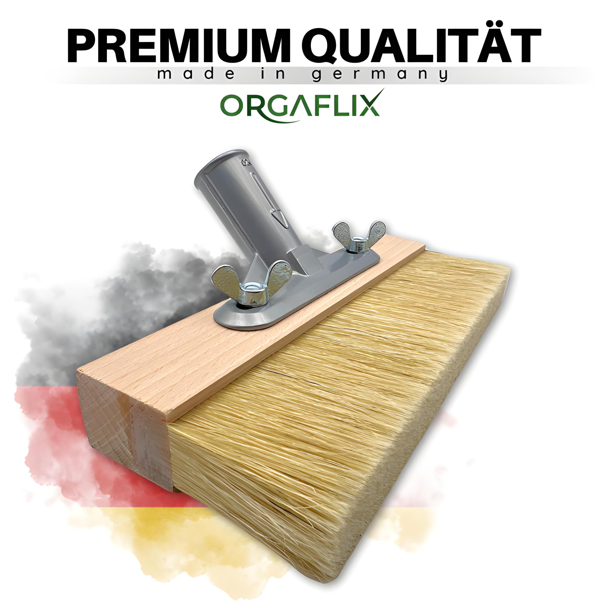 ORGAFLIX Pennello Premium per Verniciatura Terrazzo 220mm con Robusta Montatura in Metallo per Impugnatura a Manico - Perfetto per la Sigillatura di Pavimenti e Grandi Superfici - Pennello per Pittori