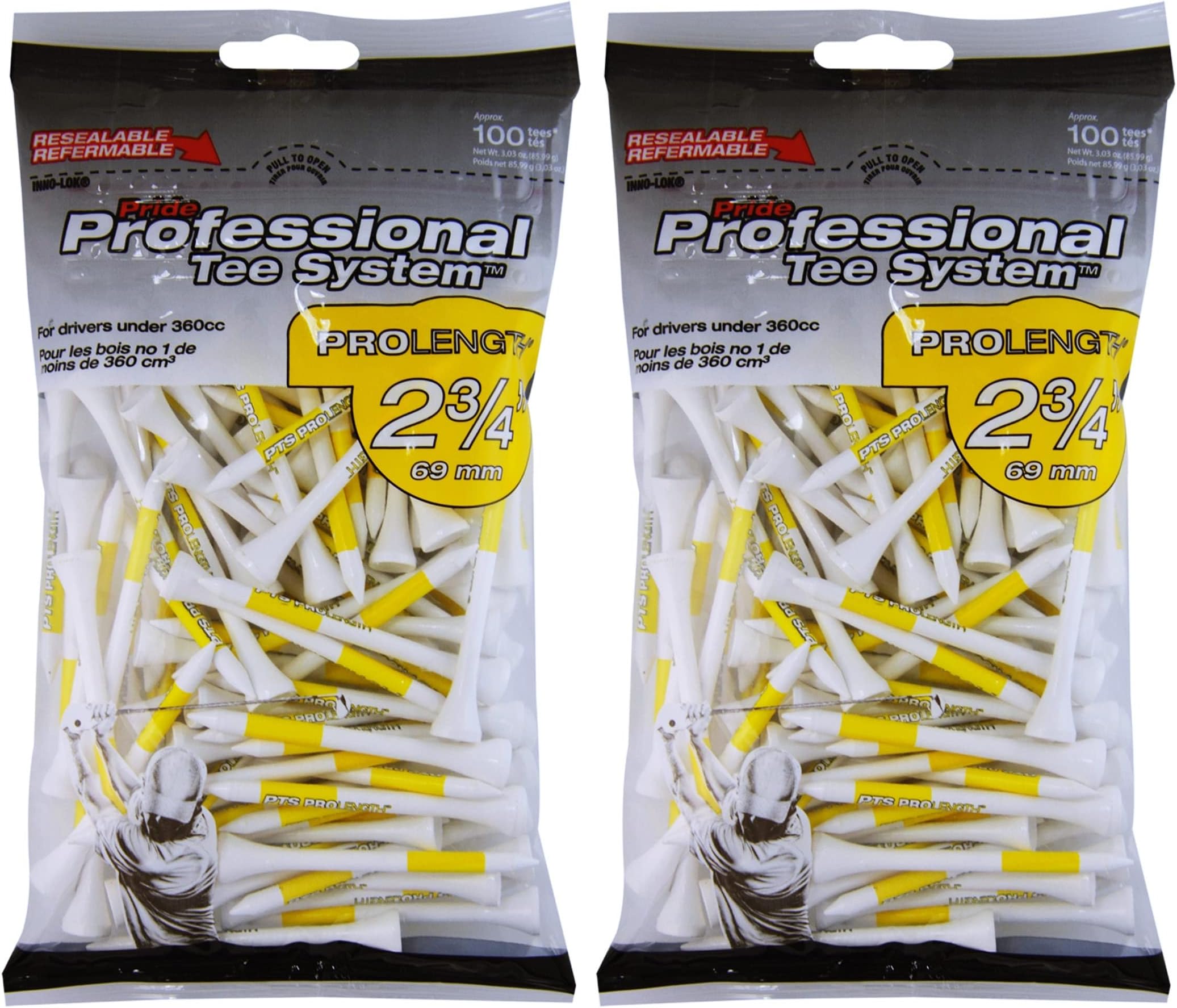 Pride Professional Tee System ProLength 2 ¾" Golf Tees, 100 Count (Pack of 2)