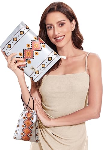 Miniatura 8 de WLLWOO - 2 bolsas de maquillaje de pana con cara sonriente, bolsa de cosméticos con cremallera interior impermeable, estuche para lápices, monedero,