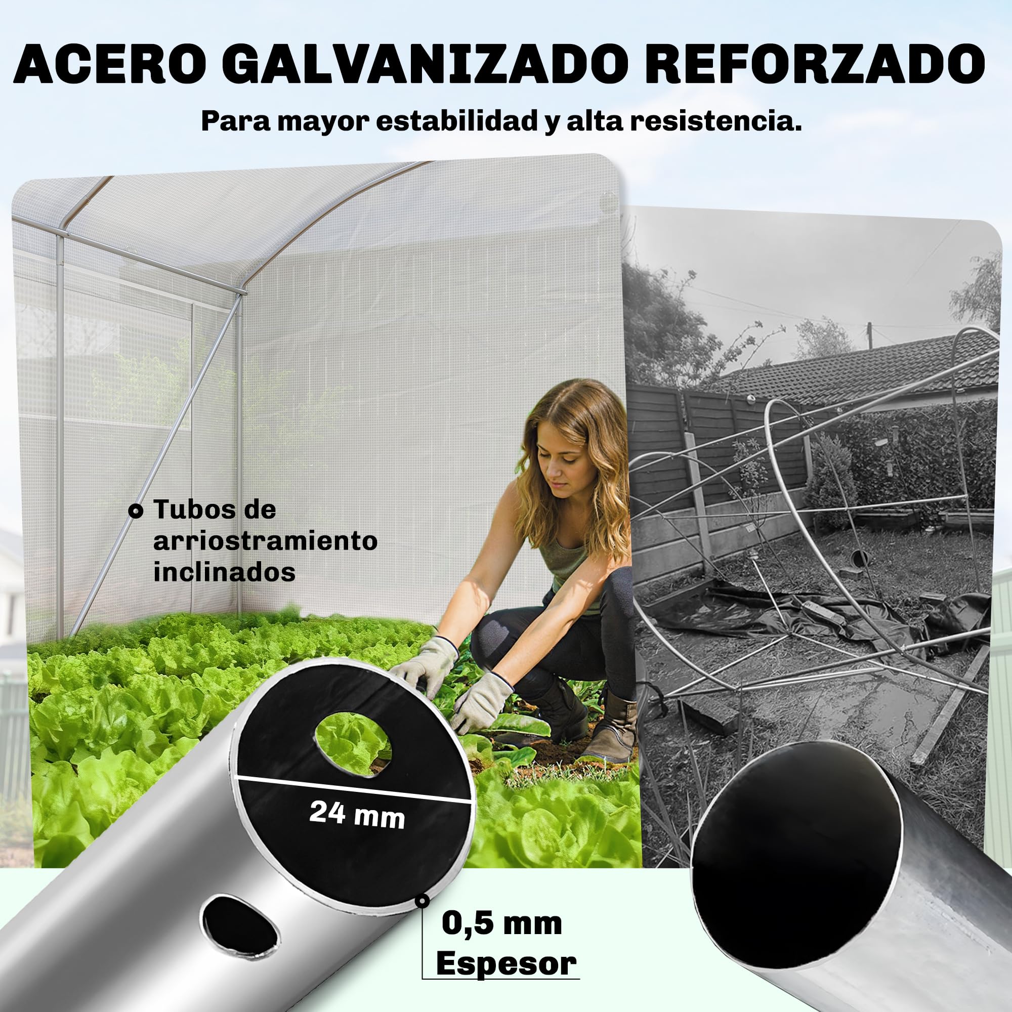 Outsunny Serre d'extérieur 6 x 3 x 2 m, Serre Tunnel avec 3 Portes enroulables, fenêtres en Filet, Couverture PE 140 g/m² Anti-UV et Cadre en Acier galvanisé, pour Cultures, Plantes, Blanc