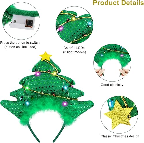 Miniatura 3 de Aneco Paquete de 6 diademas LED de Navidad, surtido de bastones de caramelo para árbol de Navidad, sombreros de elfo, cuernos, disfraz de cuerno,