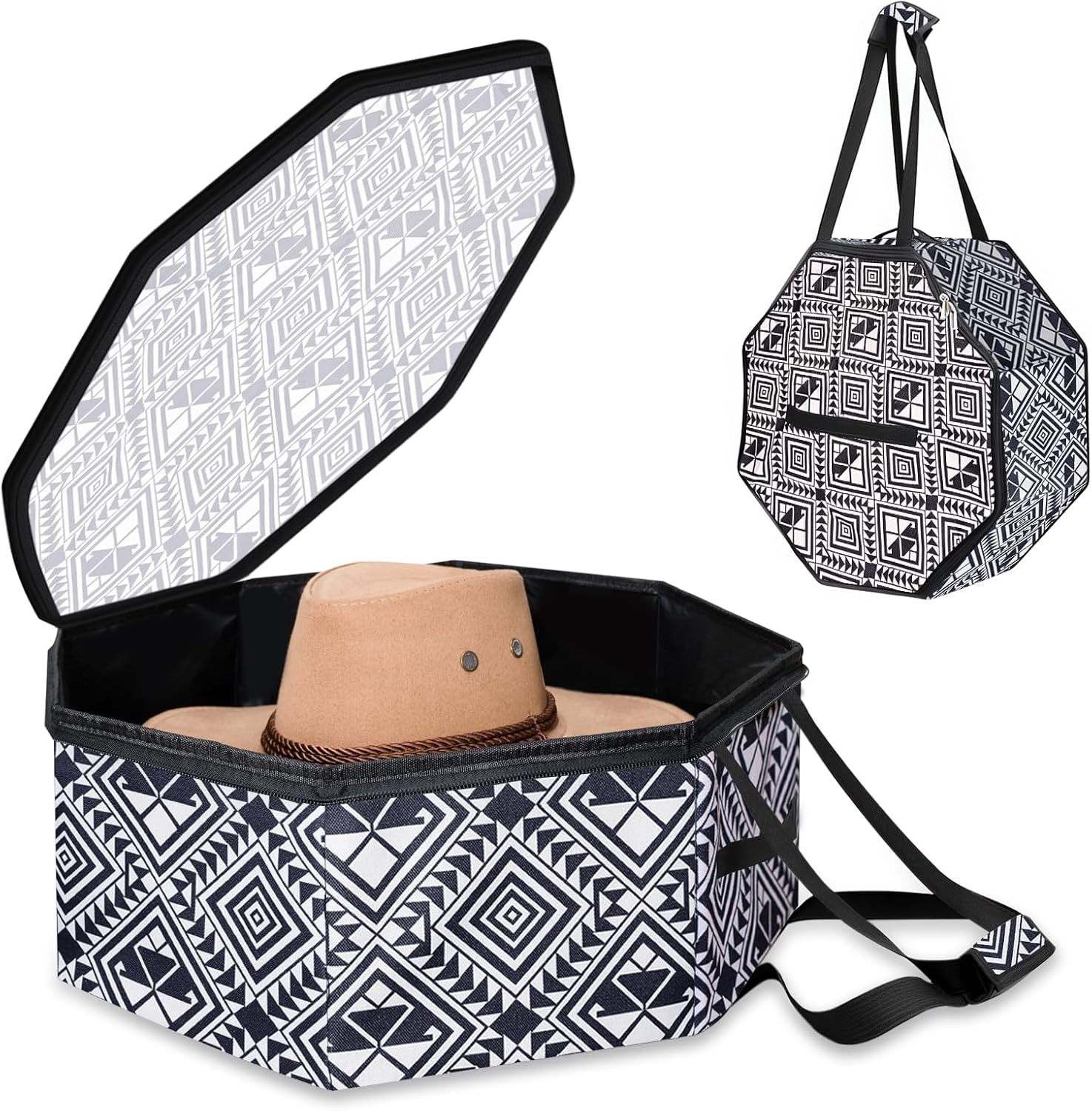 Large Hat organizer for Travel and Storage – Portable Cowboy Cap Organizer Case with Handles, Hat Box for Women Storage and Large Cap Bag for Men Carry (White)