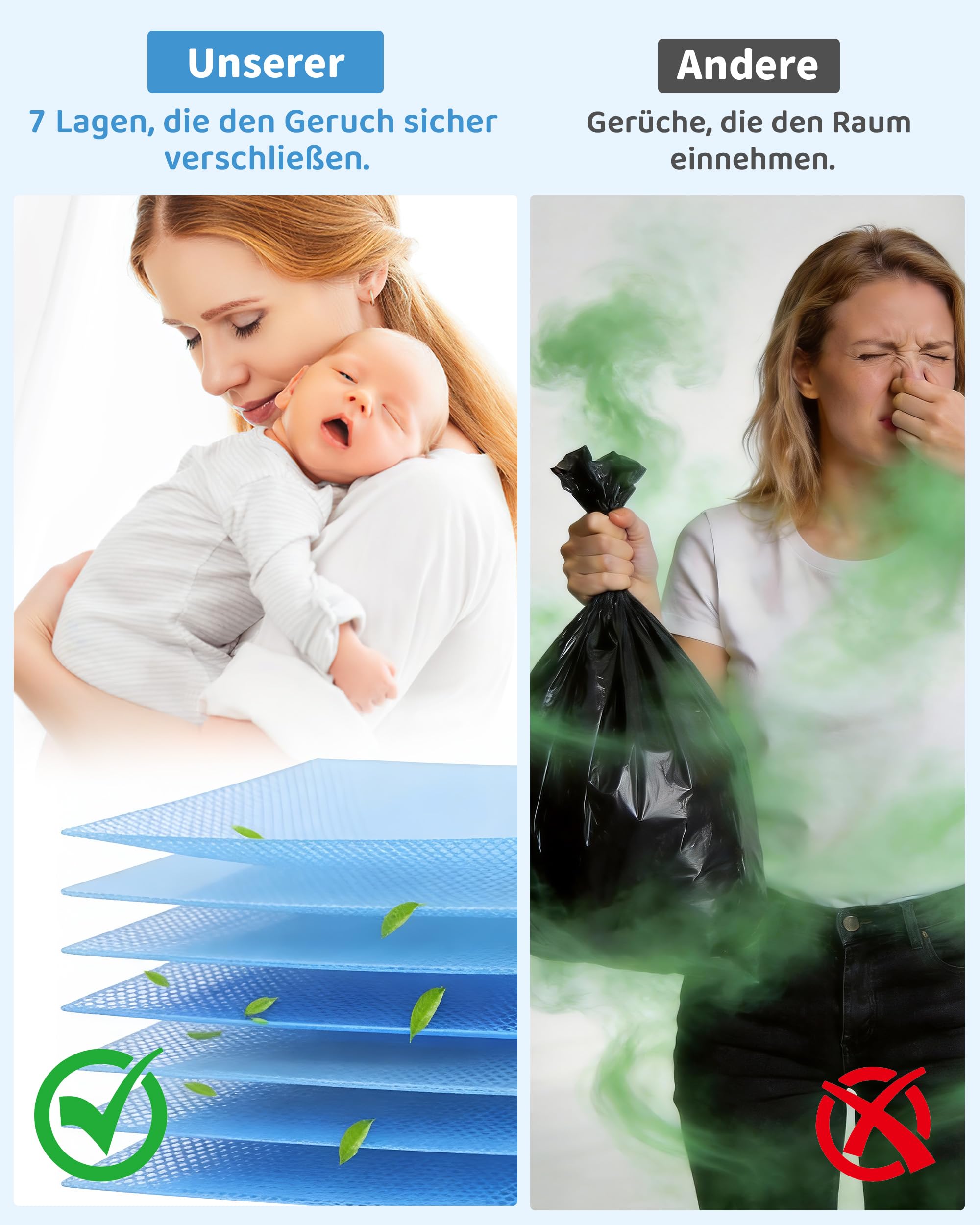 Lot de 4 recharges pour poubelle à couches - Anti-odeurs - Compatible avec Angelcare, non compatible avec Dress up & Dress up XL & Classic XL et tous les modèles Tommee Tippee