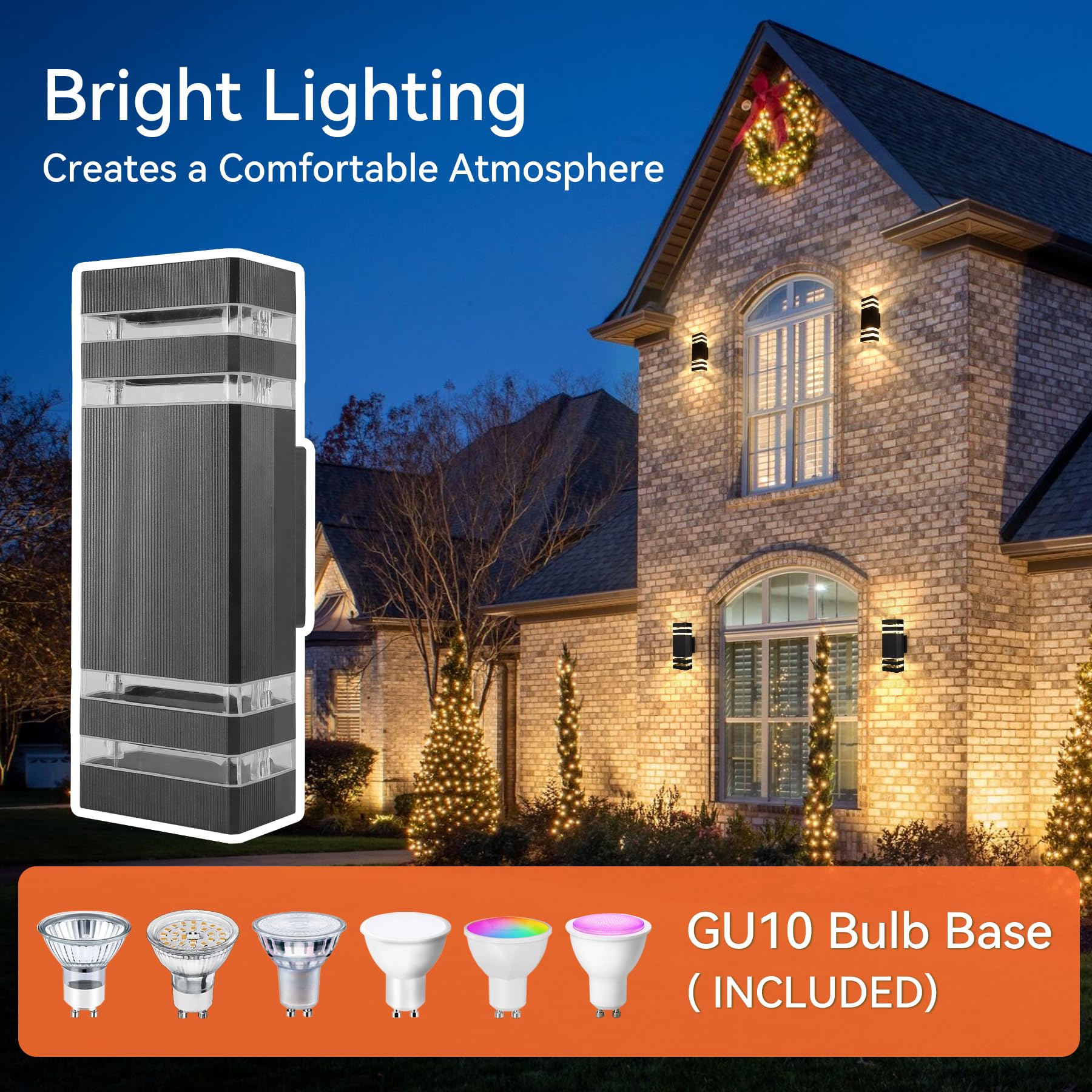 YICALE Outdoor Wall Lights Mains Powered,Up Down Lights Outdoor IP65 Waterproof Outside Wall Lights,Black LED Front Door Light Square Aluminium External Light Wall Mounted for House,Garden,2*GU10 - Image 3