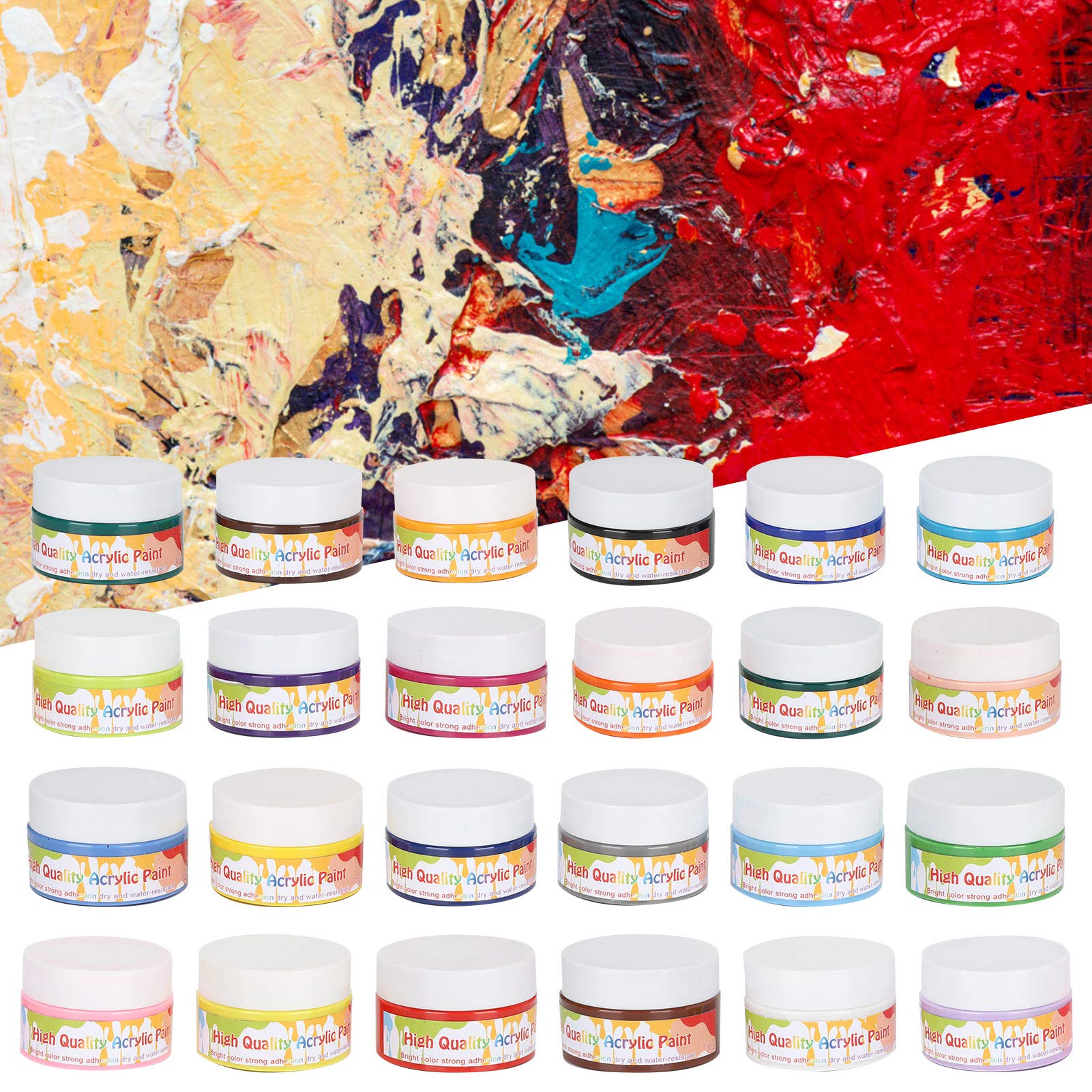 Professionelles Acrylfarben-Set mit 24 Farben, Pigment für Künstlermalerei, DIY-Zeichenfarbe mit leuchtenden Farben für Leinwand, Holz, Leder, Wand, schnell trocknendes