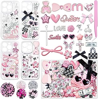 Junk case charms,Junk Phone Case Charms Kit,Pink Charms for Customizing Diy Cases,With Cute Bow,Flatback Pearls