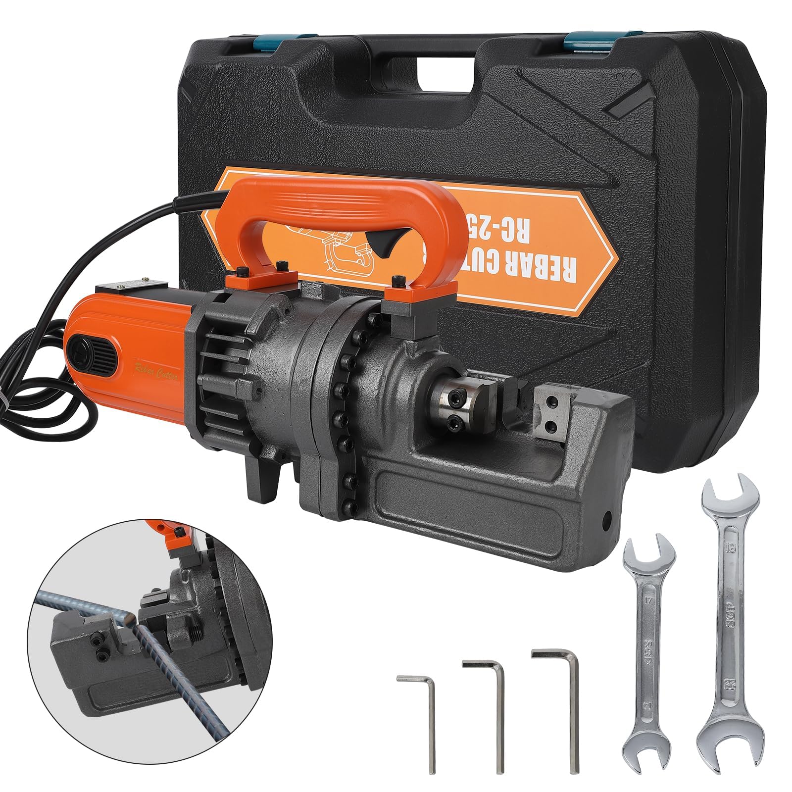 Electric Rebar Cutter, Portable Hydraulic Rebar Cutter, Cutting up to 1Inch #8 4-25mm Rebar within 5 Seconds,1700W, 110V, with Tool Box (1700W RC-25)