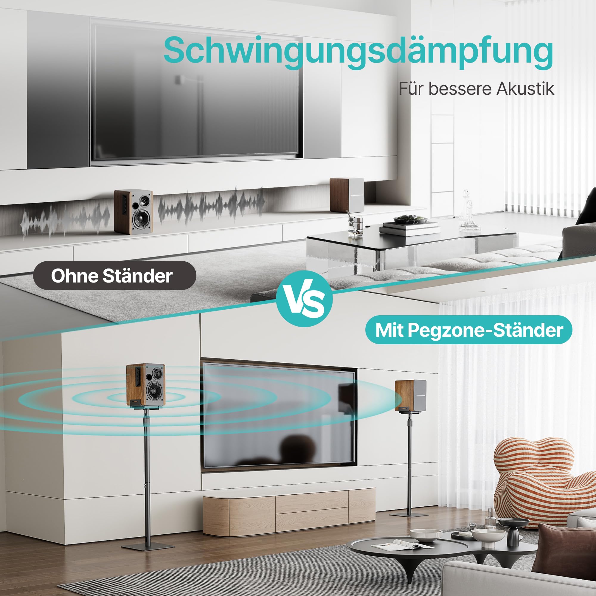 Pegzone Universal Lautsprecherständer, Boxenständer höhenverstellbar von 85,8 cm bis 112,8 cm,Tragfähigkeit 5 kg, kompatibel mit Bose/JBL/Sony, schwarz, 2er-Set (Paar)