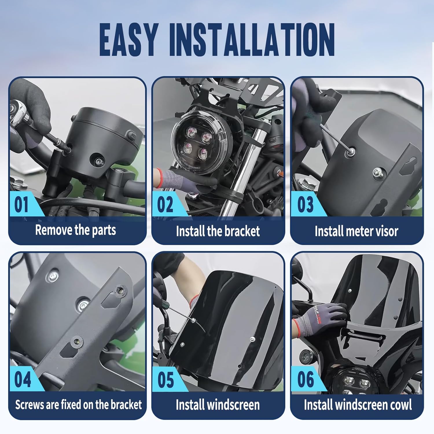 Motorcycle Headlight Fairing Cowl with Smoke Windshield Deflector Fit for Rebel 1100 CM CMX 1100 2021 2022 2023 2024 2025 2026 Windscreen Visor Matte Black