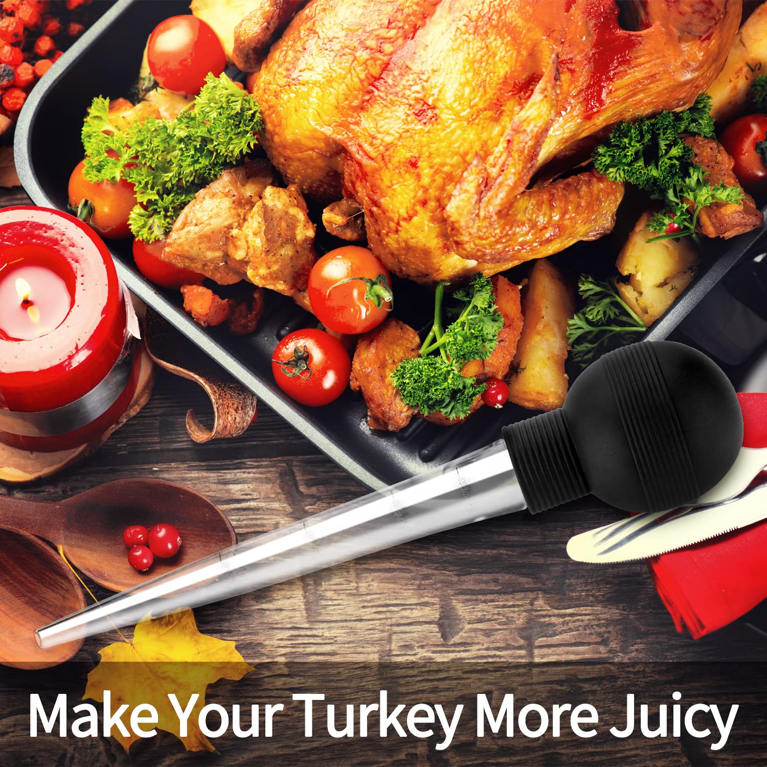 Kendane Turkey Baster With Cleaning Brush, Baster Syringe for Home Baking and Roaster Turkey, Include Detachable Food Grade Bulb with Double Scales for BBQ Grill Baking Kitchen Cooking