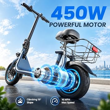 URBANMAX C1 Adult Seated E-Scooter,450w,20 Mile,15.5MPH,Rear Basket