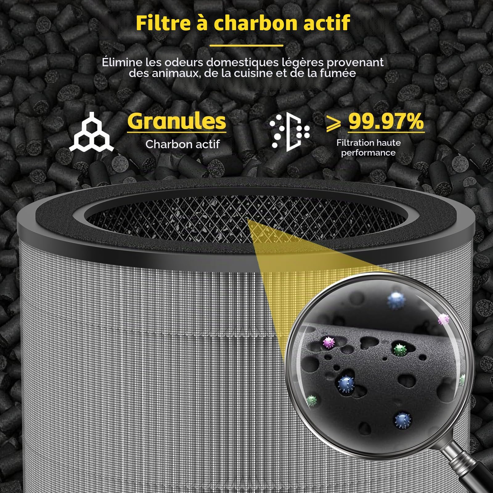 Lot de 2 Filtre de Rechange FY0910/30, Compatibles avec Filtre de Remplacement Philips pour Purificateur d'Air Série 900 AC0950/10 et AC0951/13, H13 true HEPA charbon, Numéro de Pièce：FY0910 / 30