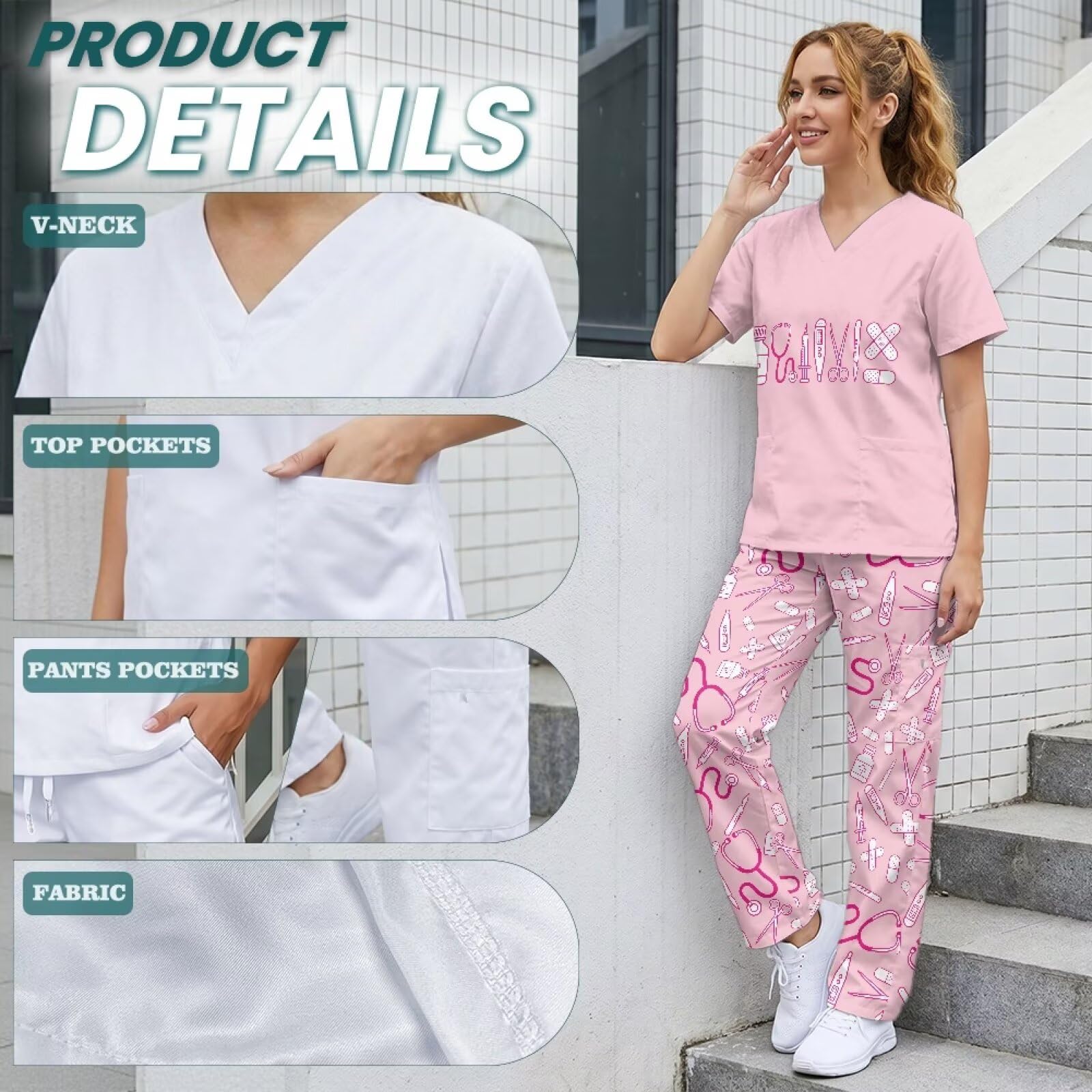 Zestaw narzędzi medycznych nadruk slim fit łatwa pielęgnacja medyczne peelingi dla kobiet personel medyczny CNA, odprowadzające wilgoć i oddychające
