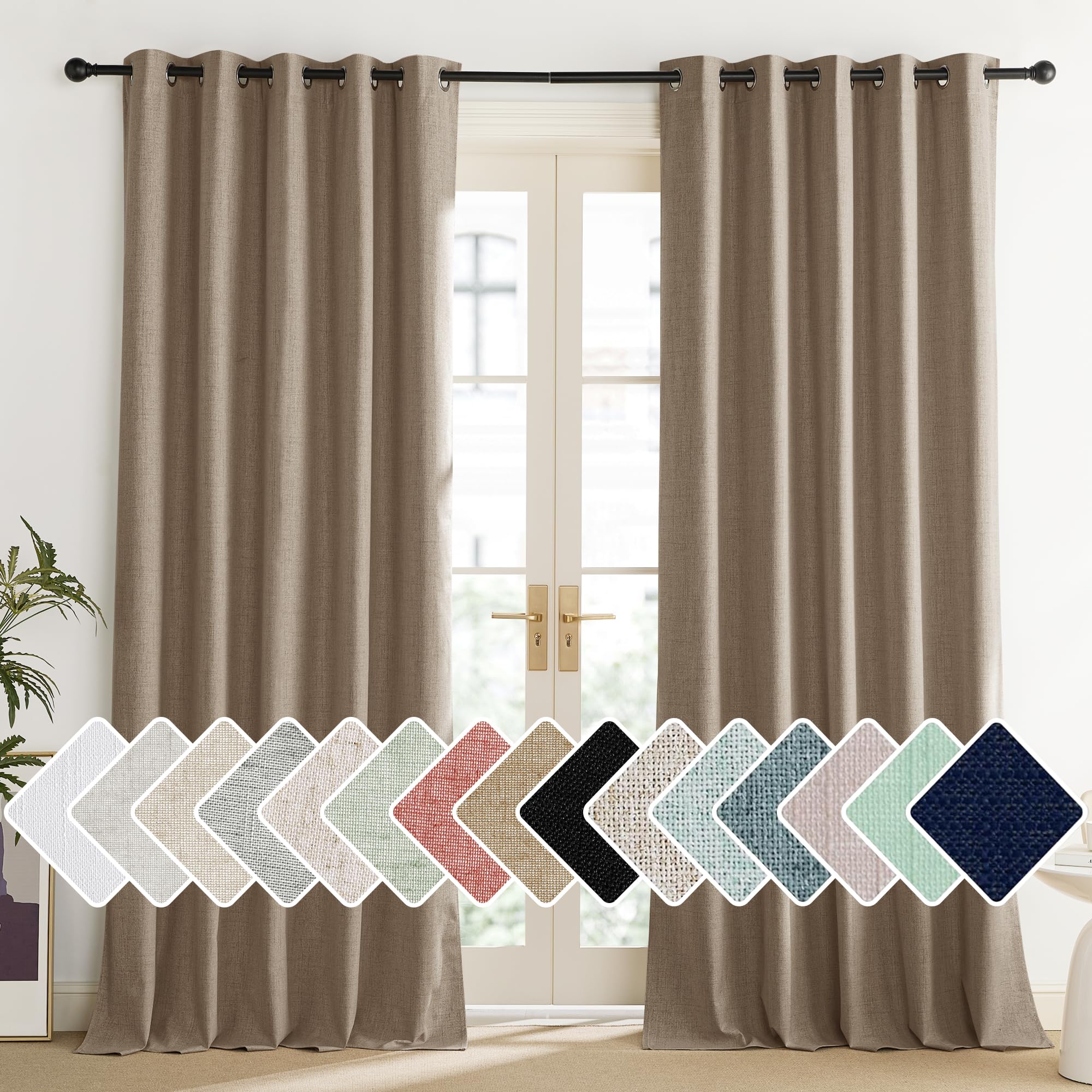 Photo 1 of NICETOWN Linen Blend Blackout Curtains - 62"W x 120"L, Burlap (Set of 2)