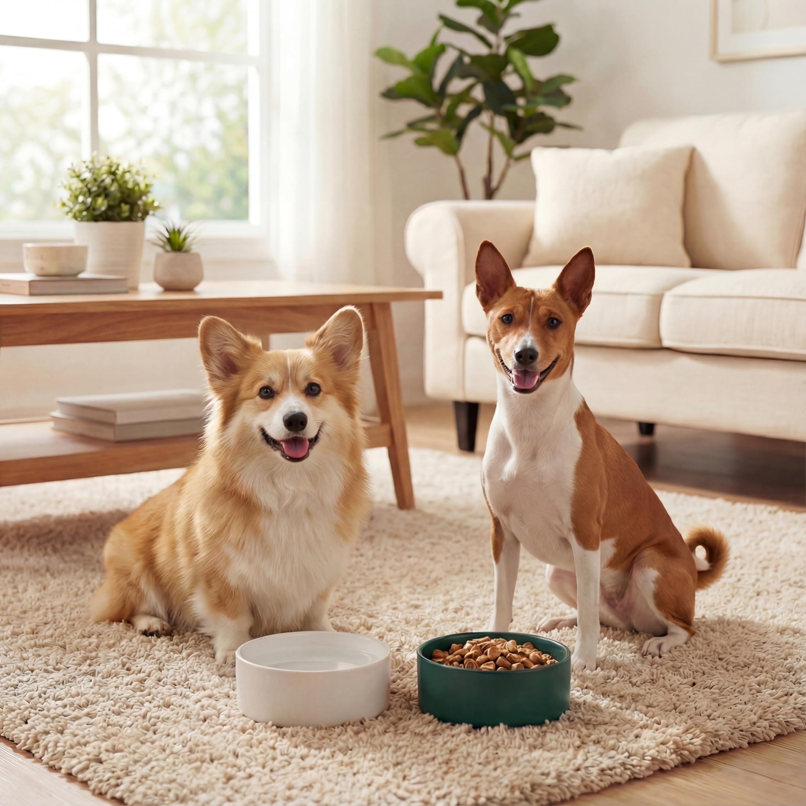 Ceramica Ciotola per Cani Antiscivolo - Scodella Cane per Taglie Piccole e Medie - Ciotola Acqua Gatto per Gatti Grandi- Scodella per Acqua e Cibo - Set da 2 ciotole - 15 cm - 320g / 720 ml - Verde