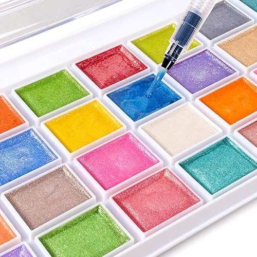 Miniatura 11 de Pintura de acuarela, juego de pintura de acuarela lavable de 48 colores con un pincel, un pincel de agua recargable y una paleta, juegos de pinturas