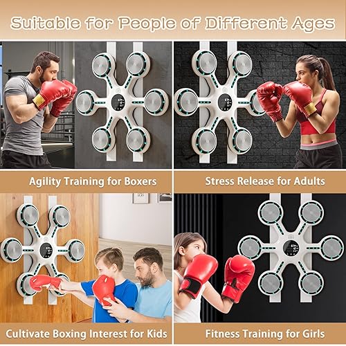 Miniatura 5 de Máquina de Boxeo con Música Mostop con Bluetooth, Entrenador de Boxeo de 9 Modos Montado en Pared con Pantalla LED, Guantes, Máquina de Boxeo