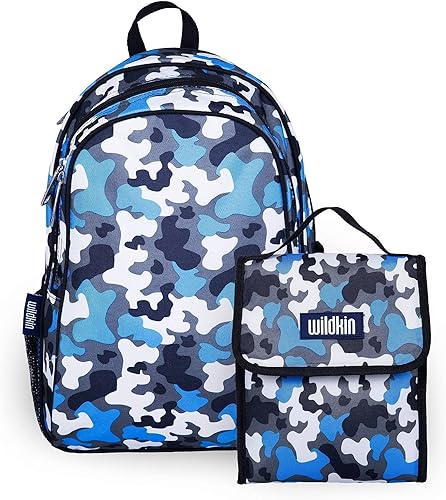 Wildkin Paquete de mochila para niños de 15 pulgadas con bolsa de almuerzo (camuflaje azul)