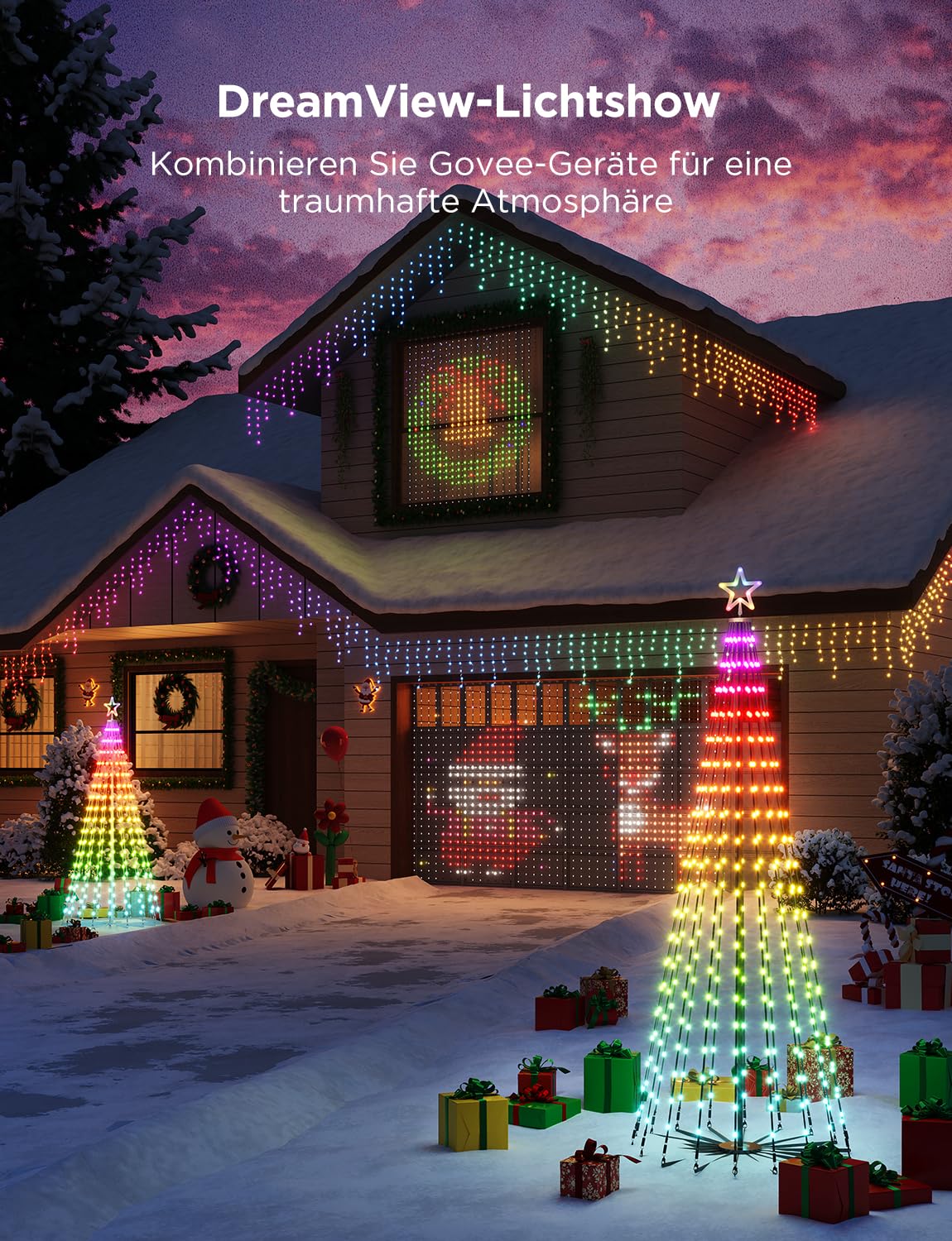 Govee Christmas Cone Tree Lights, 1,82m 316 LEDs RGBIC-Lichterkette mit Intelligenter App-Steuerung, 82+ Szenenmodi, IP67-Wasserdichte Weihnachtsbaum Kegelform für Halloween und Weihnachten, Schwarz | Intelligente App-Steuerung, 82+ Szenenmodi, IP67-Wasse