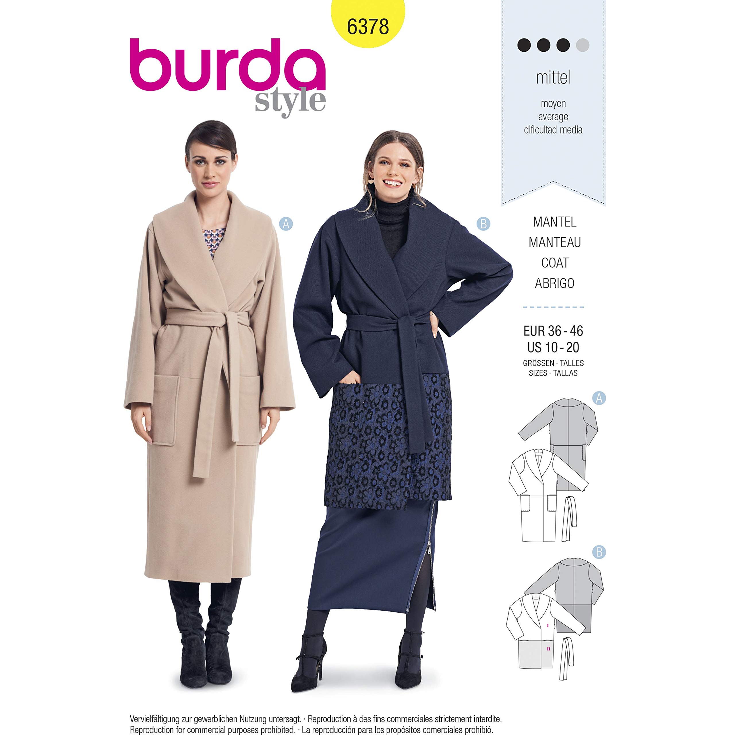 Burda Style Sewing Pattern B6378 - Misses' Wrap Coats, A(10-12-14-16-18-20)