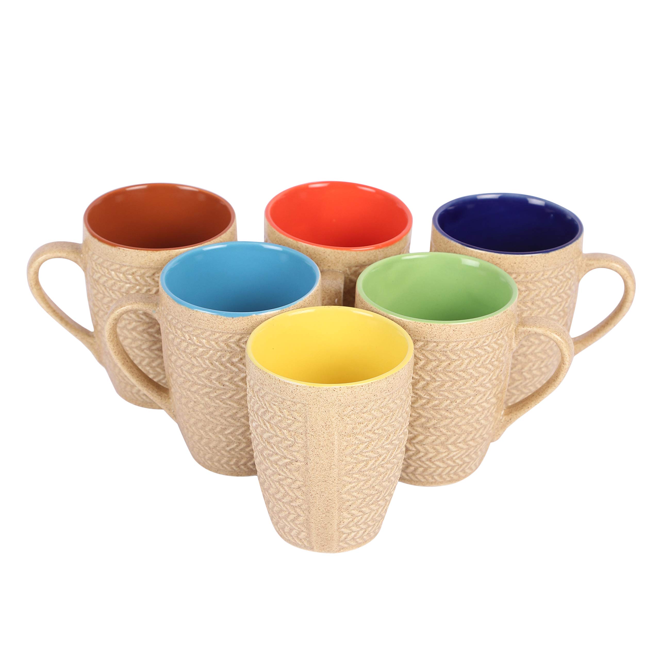 Saavre Eros Tapered Ceramic Coffee Mugs, 250 ml, Set of 6, New Gold