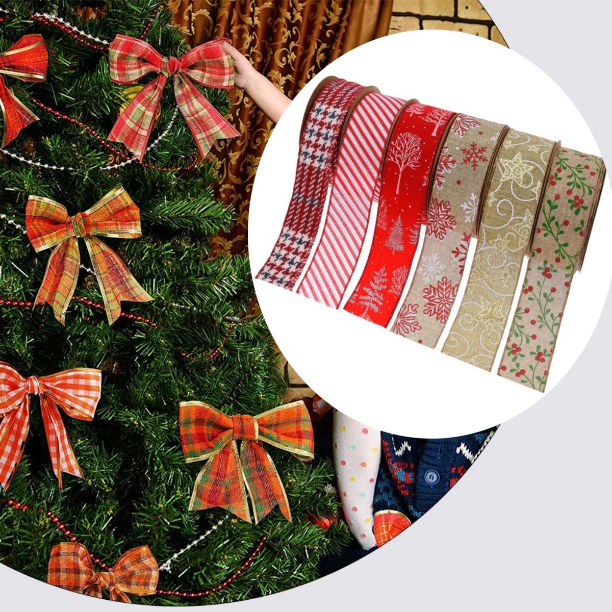 Geschenkband, Geschenkband für Weihnachten, 5 mm Sackleinen-Drahtband, Drahtkantenband, Weihnachts-Drahtband, Sackleinenband, Bauernhaus-Bastelband, DIY-Stoffband for Geschenkverpackung, Weihnachtsdek