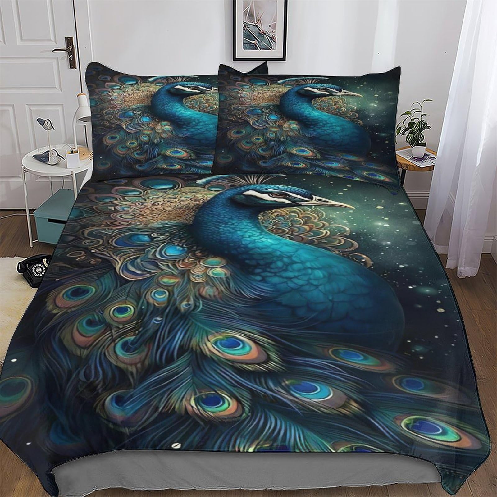 Peacock Bedding Duvet Cover 3 Pcs Set for Kids Boys Bedroom Quilt Cover Soft Microfiber Comforter Cover with Pillowcase King(220x240cm)