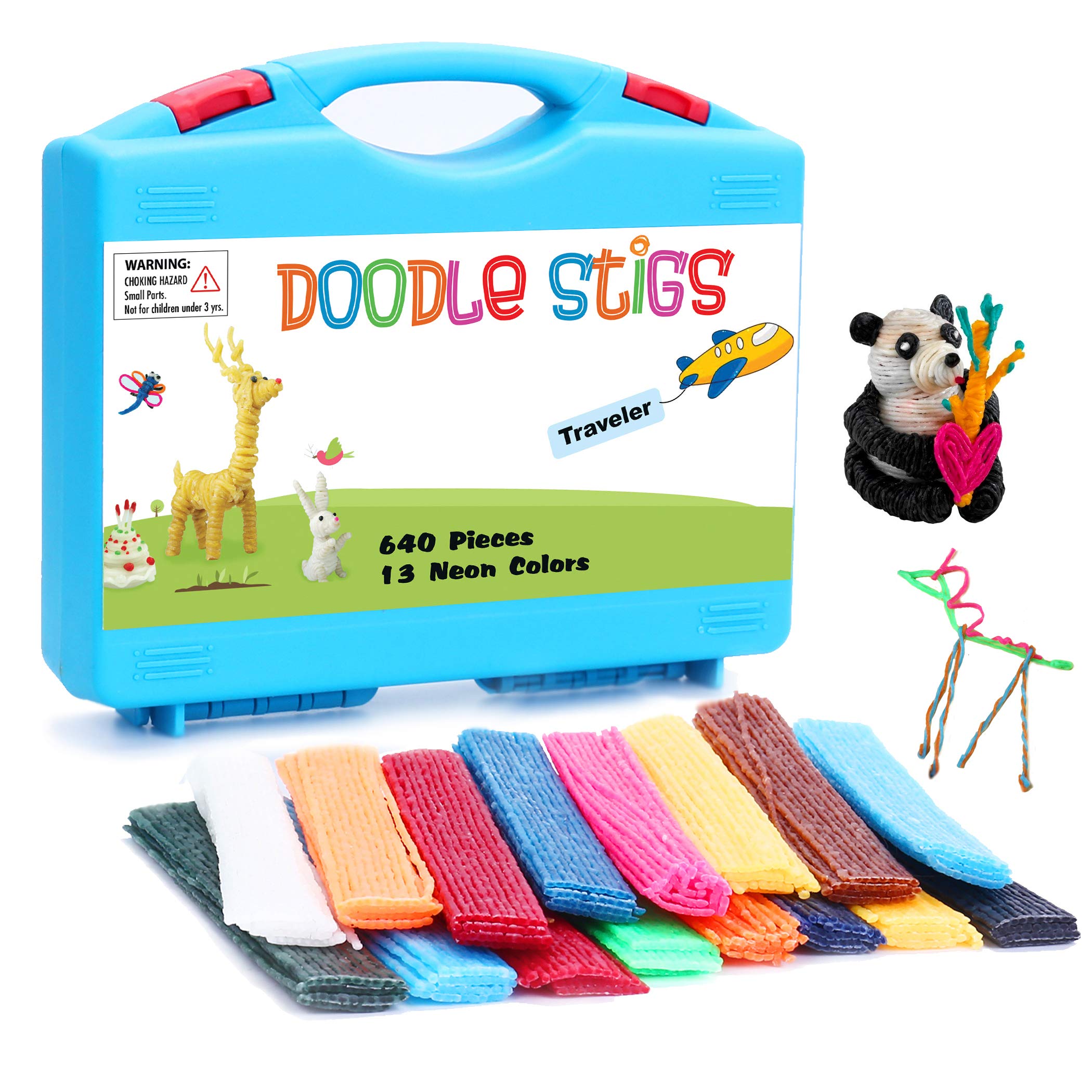 640 Piece Traveler-Pack Doodle Stigs (6 inch, 13 Colors, and 1 Free Suitcase), Perfect for Creative DIY Projects, Made of Odor Free Premium Wax – Wiki/Wikki/Doodle Wax Stix, Great Toy for All