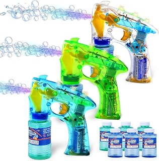 JOYIN 3 Bubble Guns Kit for Bubble Blaster Party Favors, LED Bubble Machine Blaster Party Supplies, Summer Toy, Outdoors Activity, Birthday Gift, Bubble Blower Toy, Easter