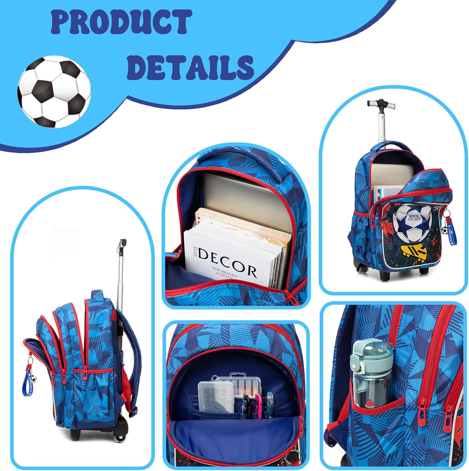 Backpack with Wheels for Kids Boys Rolling Backpack for School Roller Backpacks for Kids Backpacks with Lunch Box Pencil Case for Elementary Back to School Supplies