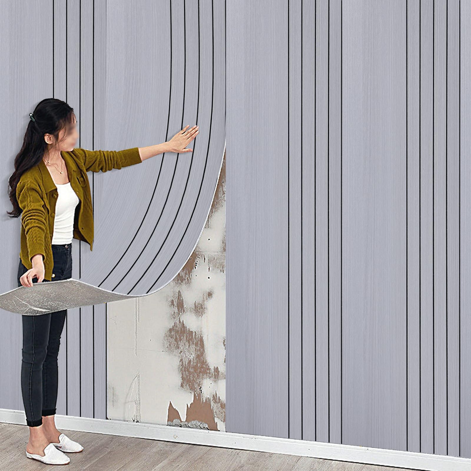 Tarwanear Self Adhesive Wallpaper Wood Effect Peel and Stick Wall Panels, Light Grey 40x300cm Waterproof 3D Thermal Insulation Wallpaper for Living Room Bedroom Kitchen Bathroom Ceiling, 2Rolls
