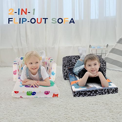 Miniatura 6 de MallBest Sofás para niños, sofá cama, silla tapizada para bebé, sofá reclinable abierto (negro/cohete)