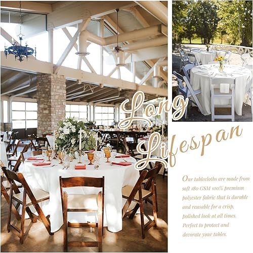 Miniatura 672 de Paquete de 8 manteles redondos blancos de 90 pulgadas, manteles redondos de poliéster lavables para mesa de tela decorativa resistente a