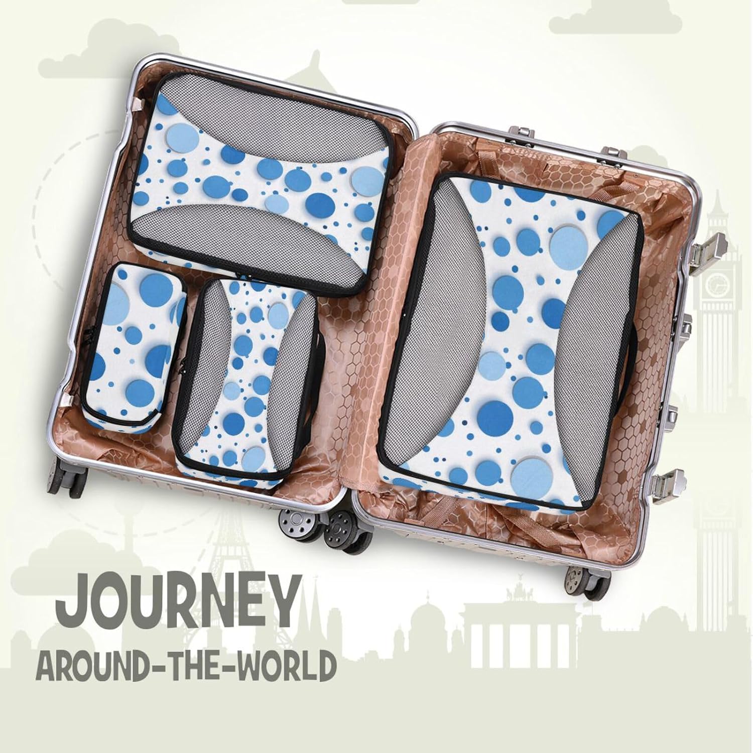 Irregular Blue Dots 4 Pcs set organizer bags for Mesh Travel Essentials portable compression packing cubes travel