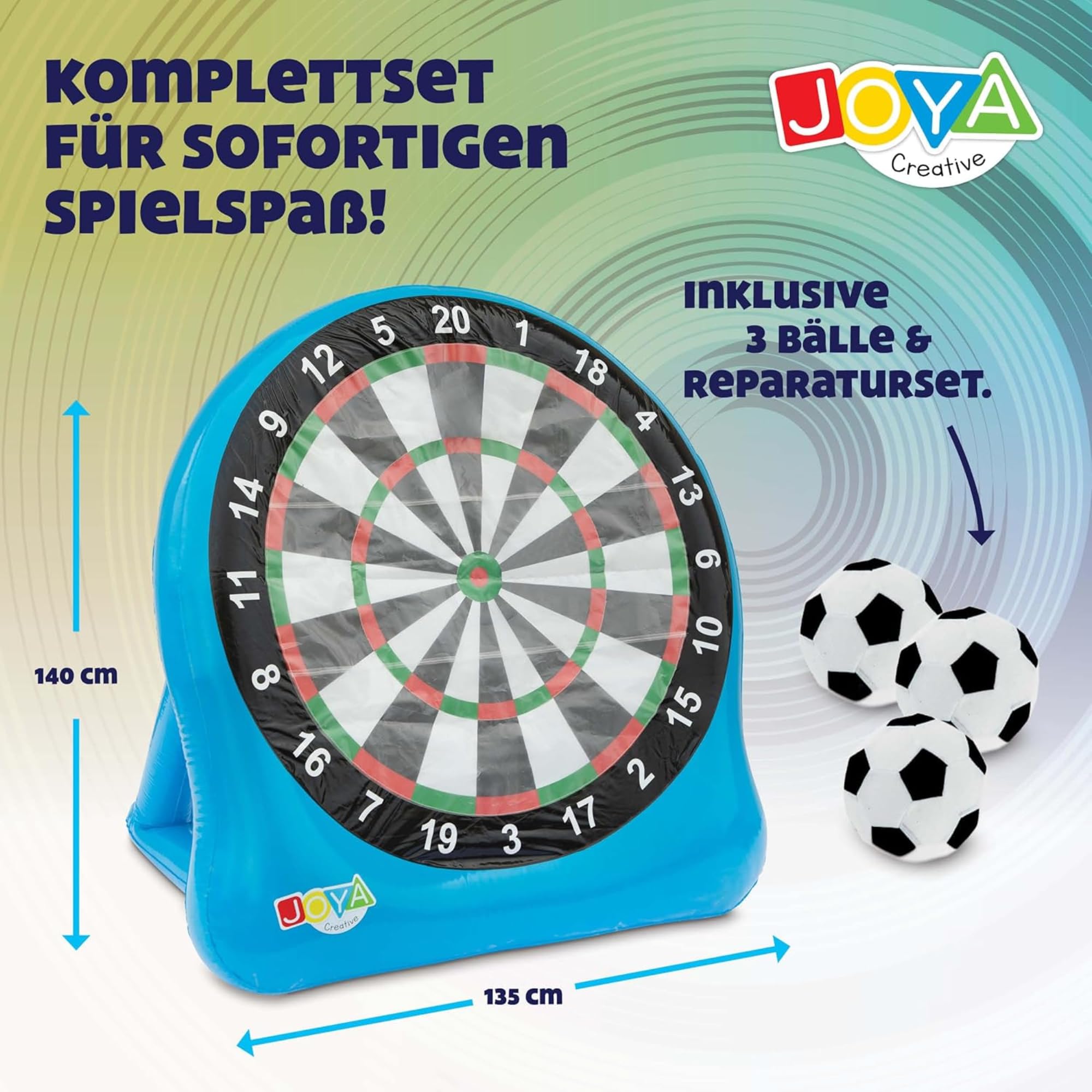 Fußball Dart XXL aufblasbar - Fußballdart Set für Outdoor - XXL Fussballdart für Garten - Inkl. 3 Bälle & Reparaturset - Ideal für Gartenpartys, Events & Familientreffen
