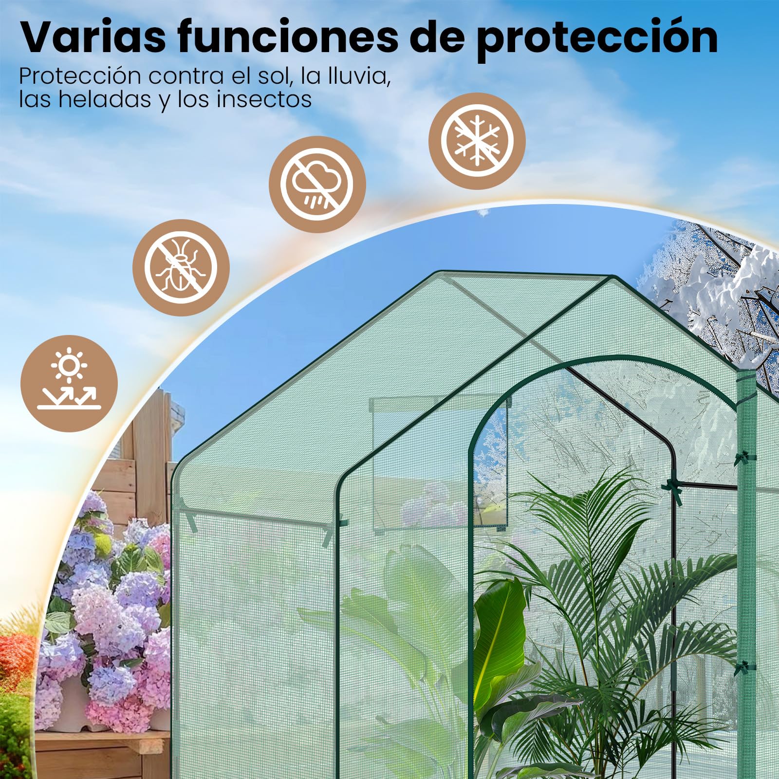 WOLTU Invernadero Jardín Tipi, Puerta de Cremallera, Verde, 200x80x200cm | Base Tela PE Negra; Estructura de Acero; Tomates/Verduras; Plantas; Flores