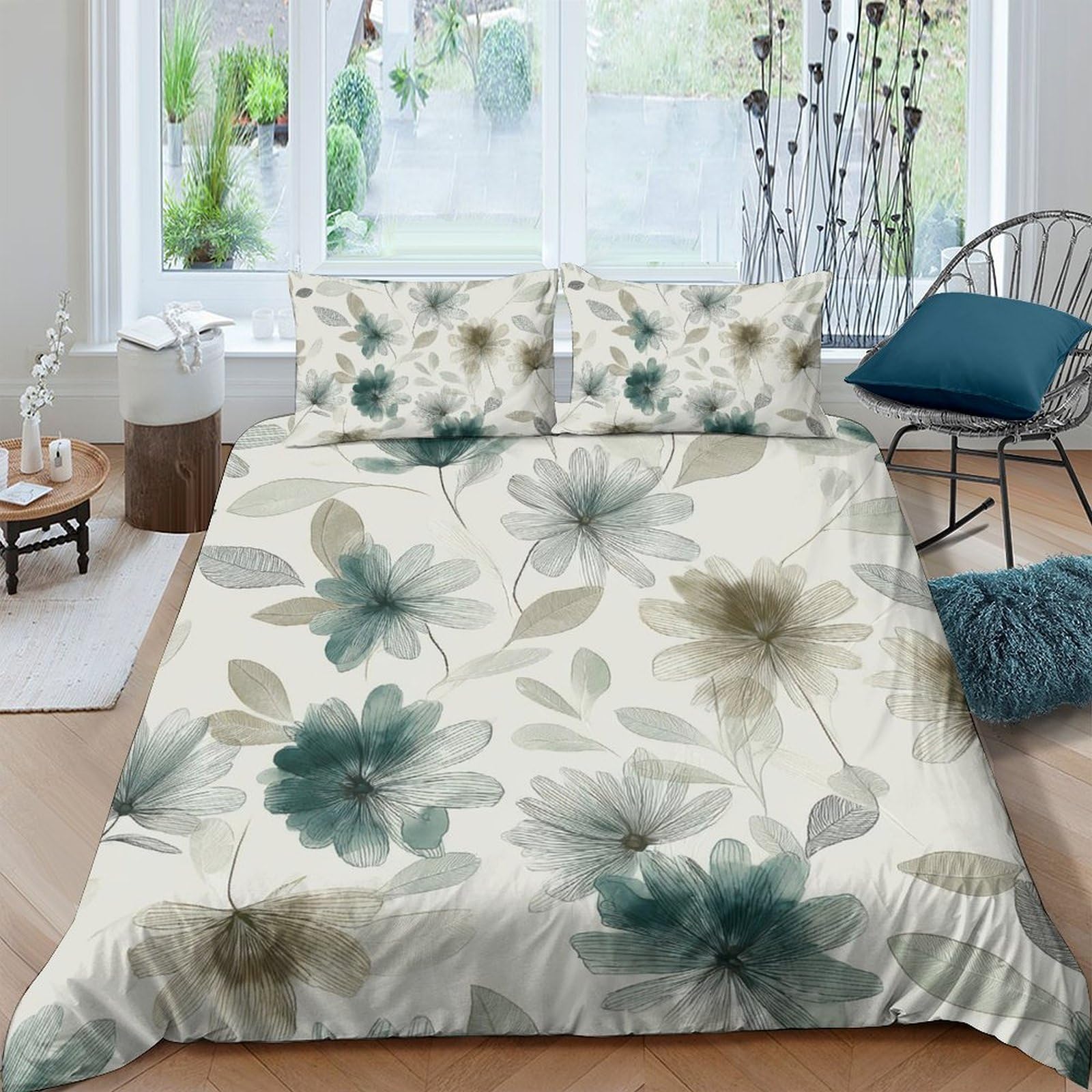 Ctjqhvkz Style-9 3D Printed Watercolor Floral Fitted Sheet Microfiber Soft Botanical Leaf Mattress Cover For Bedroom Guest Room Decor Single（135X200cm）