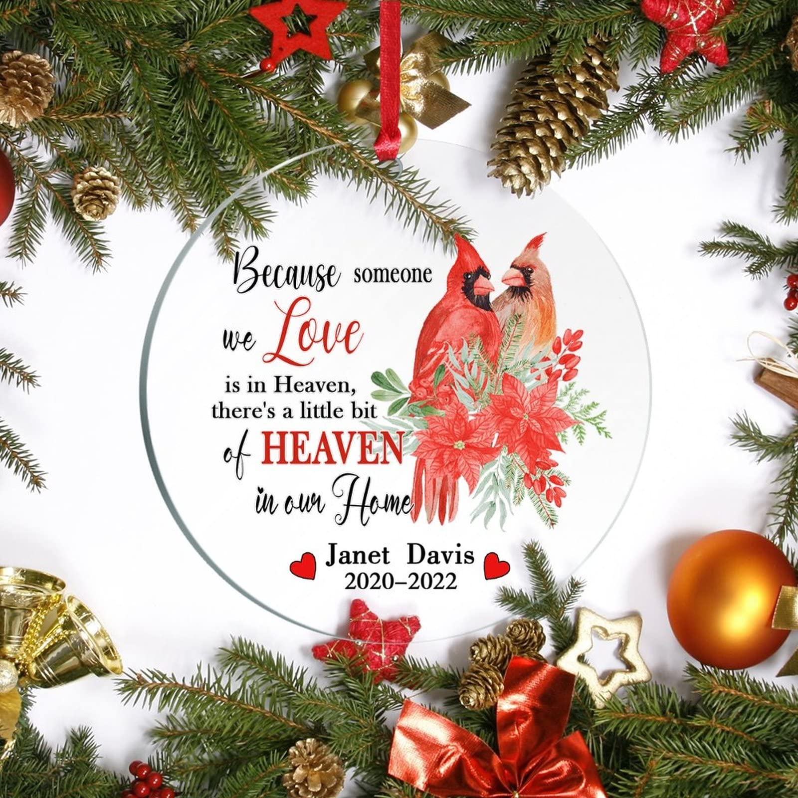 Custom Just Married Ornament With Red Truck - Personalized Newly Weds Christmas Ornament - Couples Christmas Wedding Keepsake
