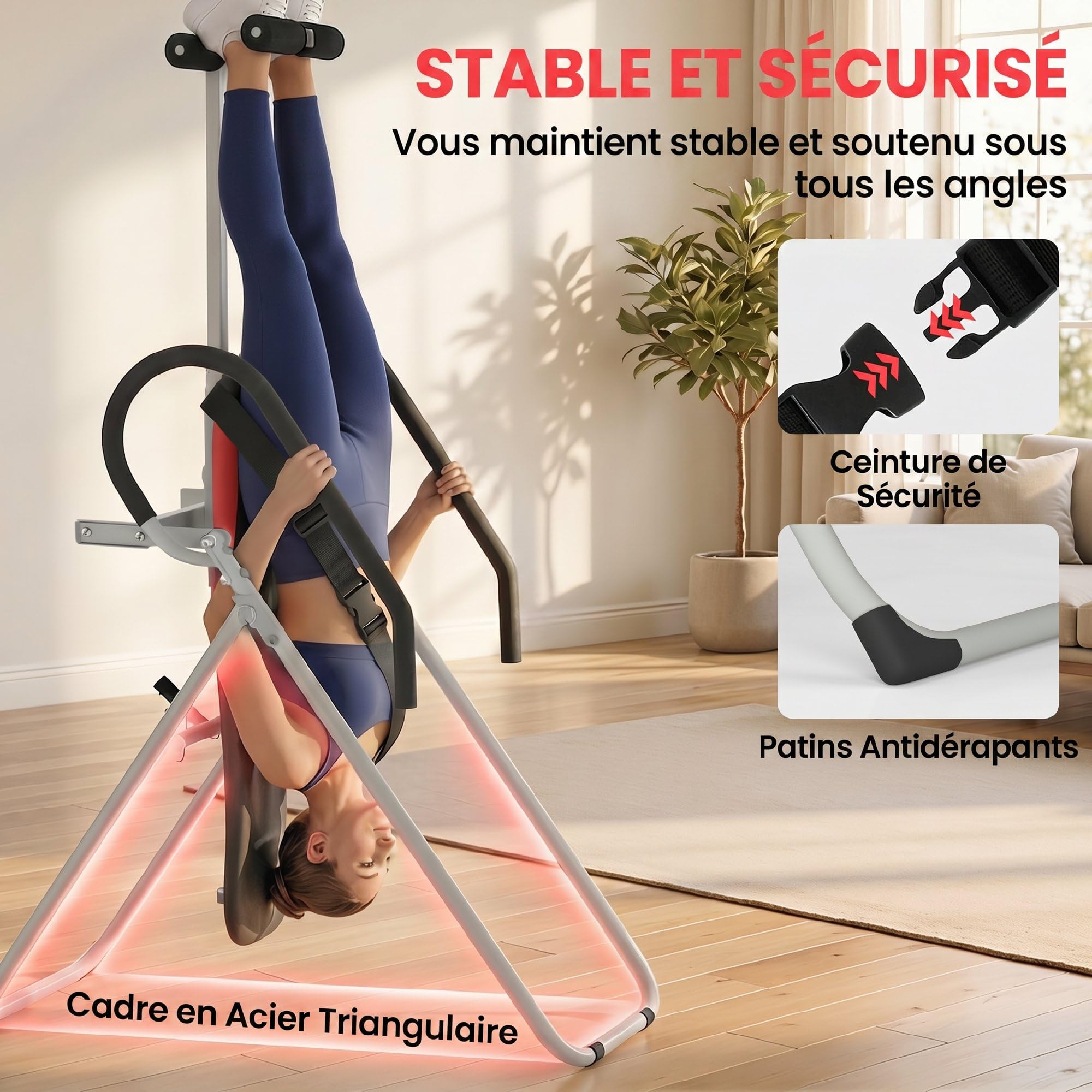 SPORTNOW Table d'Inversion Pliable en Acier, 0-90°, Charge 120 kg | Table d'Inversion de Musculation, Verrou de Cheville Réglable, Ceinture de Sécurité, Patins Antidérapants