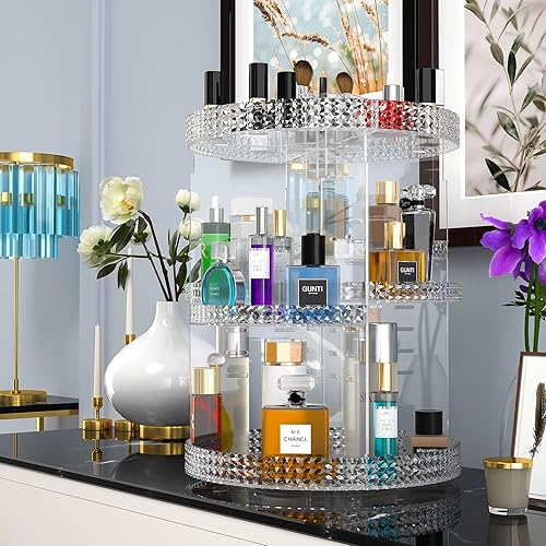 Vista 17 de Awenia Organizador de maquillaje giratorio de 360 grados, almacenamiento ajustable de maquillaje, 7 bandejas de gran capacidad, unidad