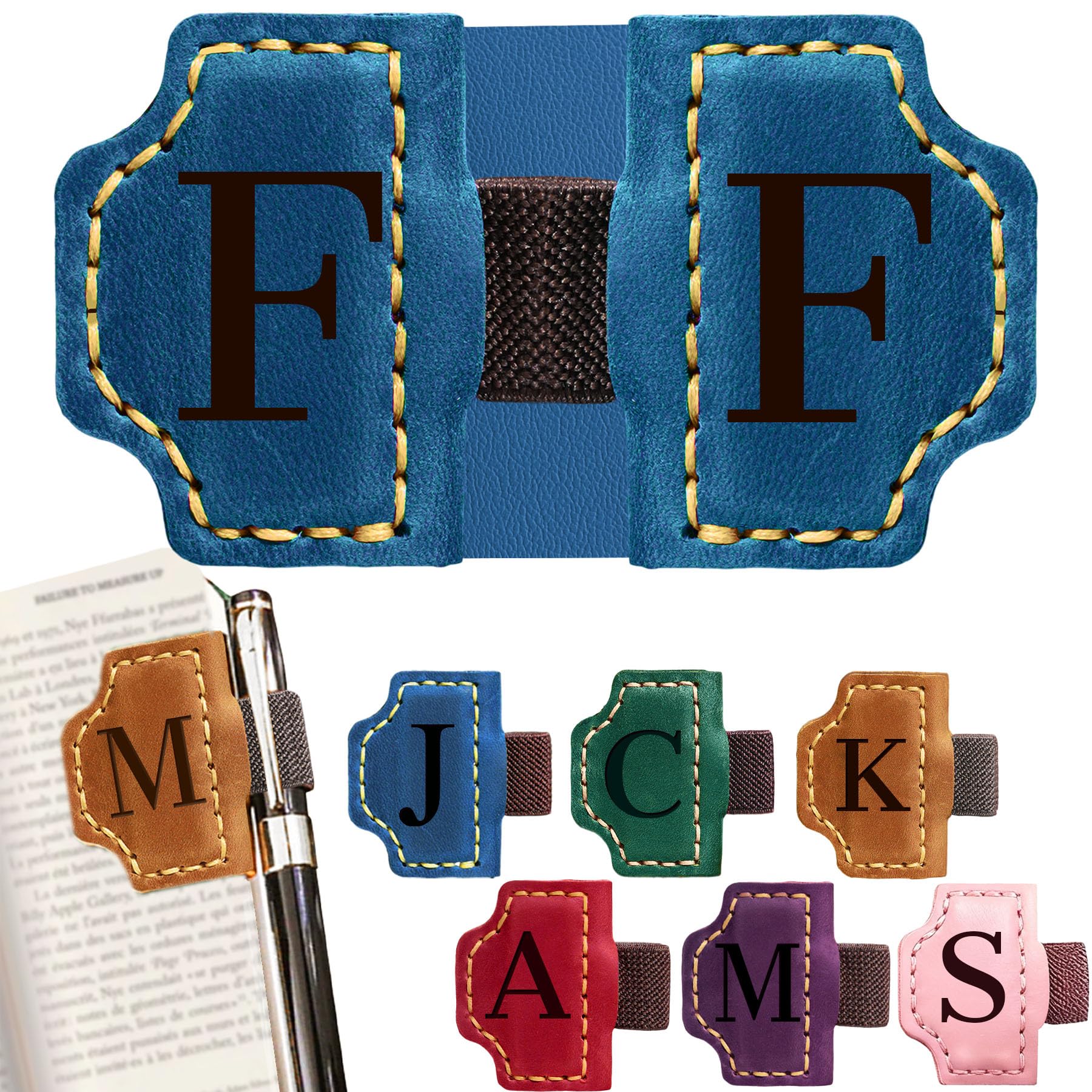 Personlized Magnetic Leather Bookmarks with Pen Holder, Customized Book Marks Clip 26 Letters Bookmark for Reading Women, Men, Cute Initials Book