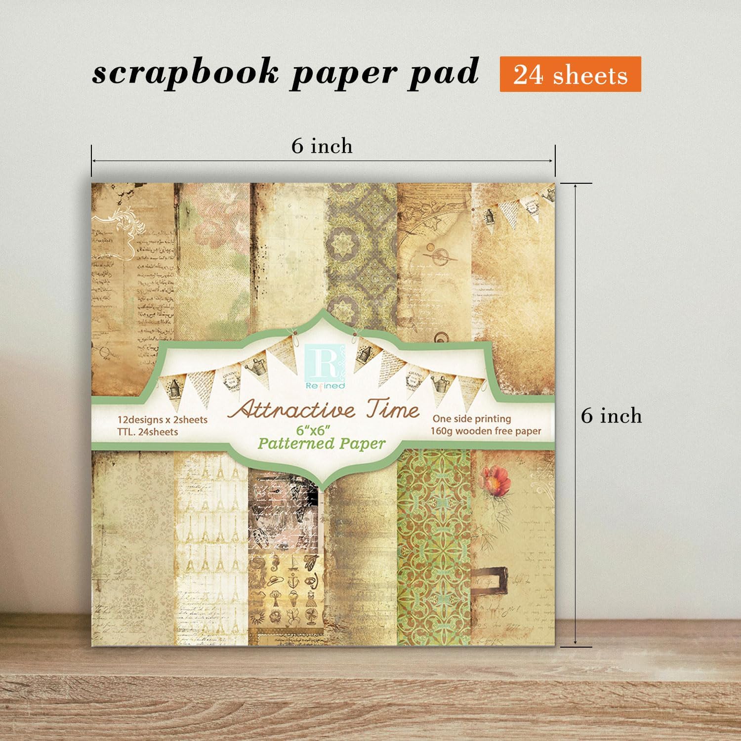 Vintage Aesthetics Scrapbooking Paper Pad - 24 Sheets 6'' x 6'' Patterns Designed Old Memories Material for Junk Journals Decoupage Diary Supplies DIY Crafts Gift Folded Wrapping image 3