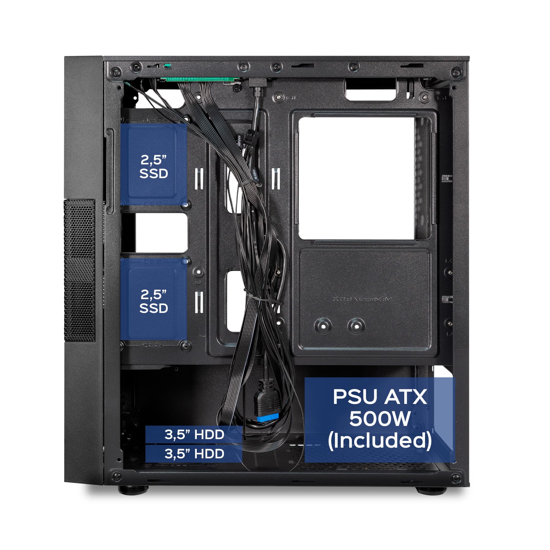 UNYKAch Caja Micro ATX Aero C25, Sección Central de Rejilla, 2 Puertos USB 3.0 y 1 USB 2.0. Incluye Fuente de Alimentación ATX de 500W (máx)