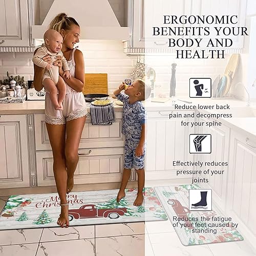 Miniatura 4 de U'Artlines 2 alfombras de cocina de Navidad, antifatiga, acolchadas, antideslizantes, impermeables, resistentes, cómodas, para decoración de