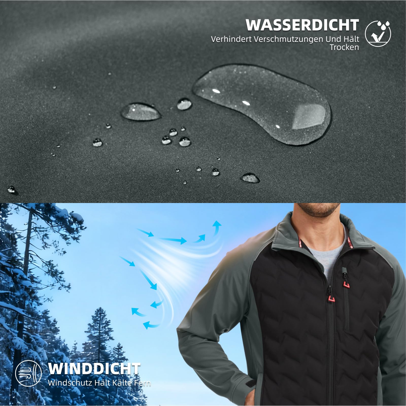WORK IDEA Hybrid Wasserdichte Thermal Insulation Running Herrenjacke für Outdoor und Laufen mit Kontrastfarben
