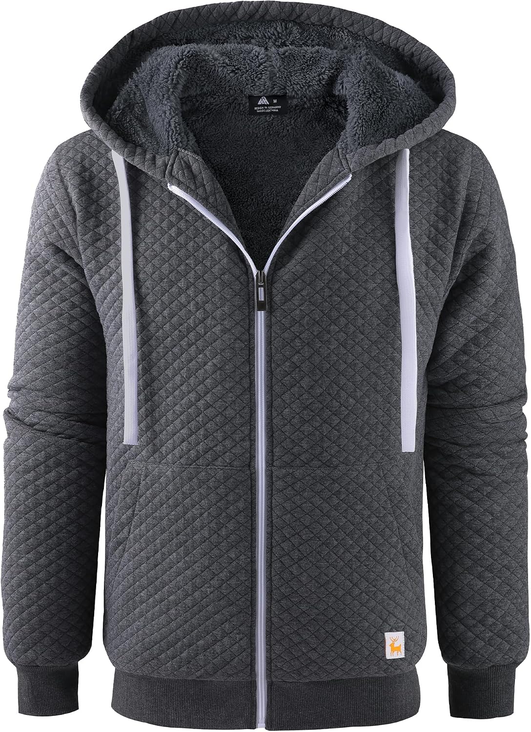 geek lighting mens fleece lined hoodies zip up waffle knit thicken hooded sweatshirts winter jackets x-large pure drak grey